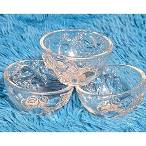 True Living Capri Summer Clear Pressed Glass Set of 3 Fruit Bowls 3"- 3.2oz